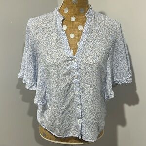 Anthropologie Maeve Aveiro Flutter Sleeve Button Down Blue Floral Top Women’s S